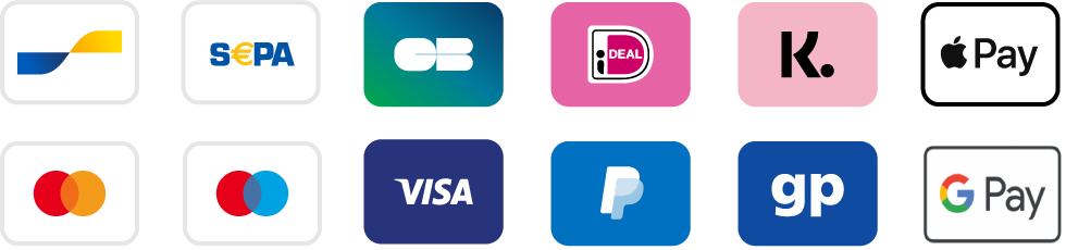 Betaalmethoden: VISA, Mastercard, PayPal, iDEAL, Bancontact, Apple Pay, Google Pay